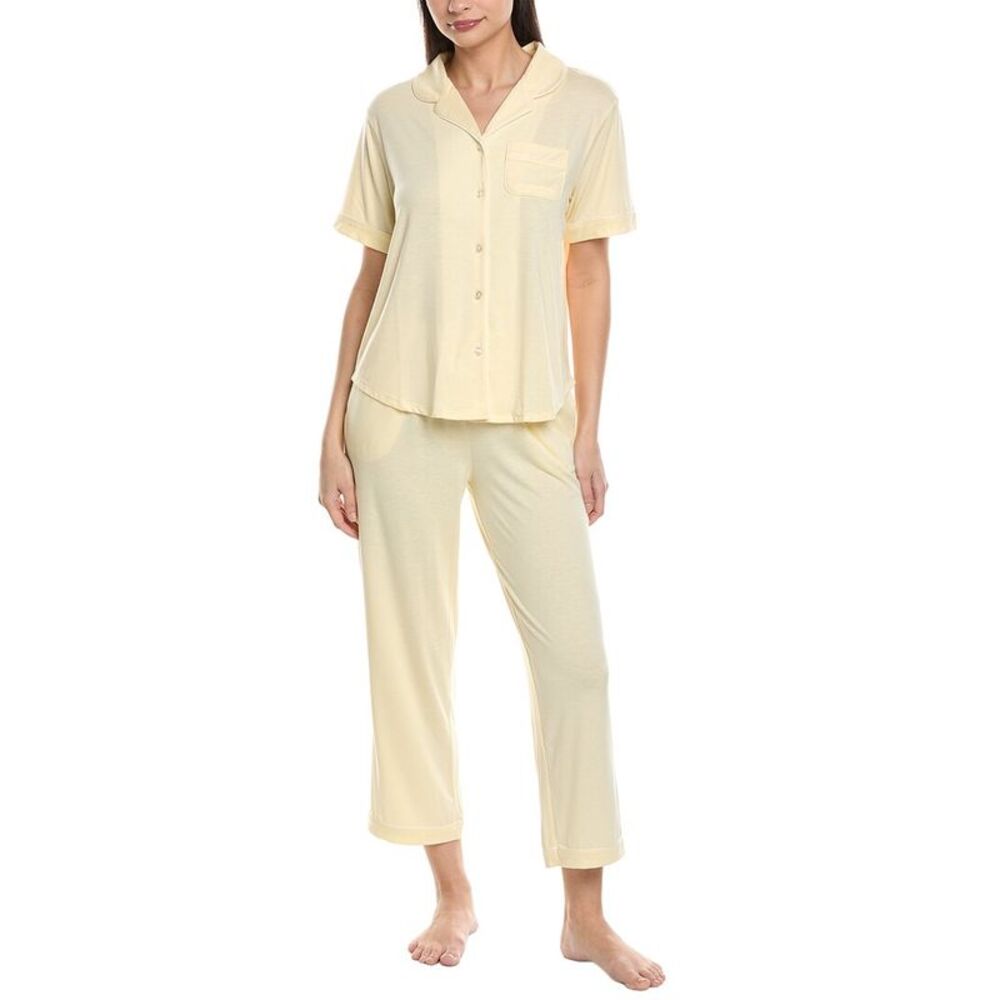 Flora By Flora Nikrooz Womens  2Pc Knit Notch Collar Capri Pajama Set